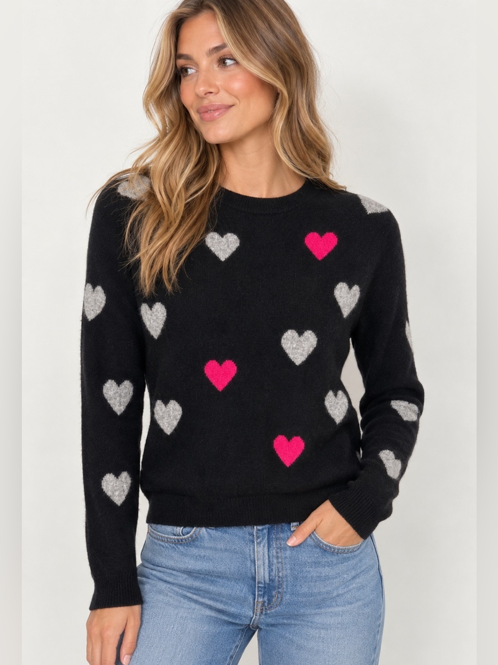 Philosophy 100% Cashmere Intarsia Heart Knit Sweater - Size XS 15x21